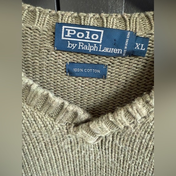 Polo by Ralph Lauren Men's Light Green Cotton V-Neck Sweater • XL - Picture 3 of 6